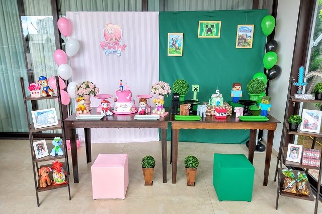 Decoração de Festa Minecraft e Patrulha Canina Menina